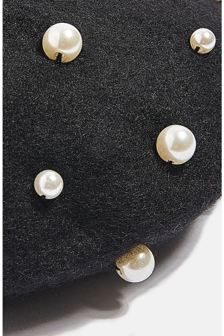Imitation Pearl Wool Blend Beret, Alternate, color, BLACK MULTI