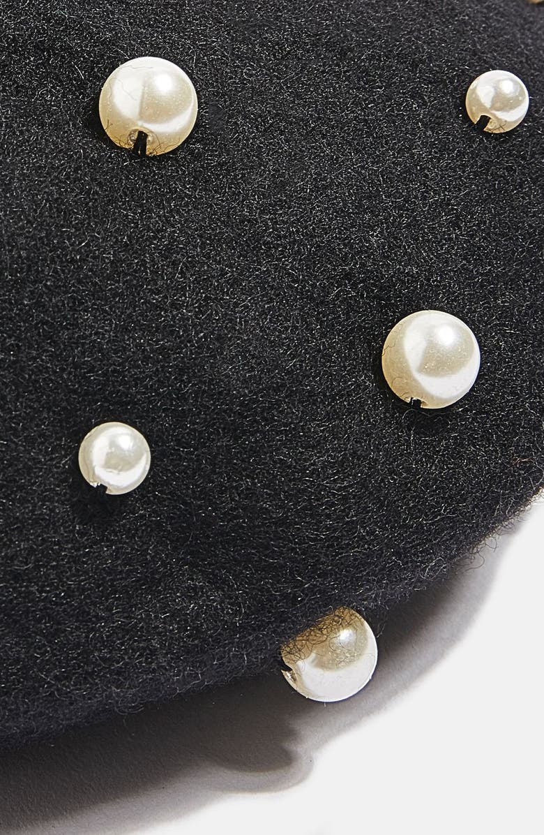 Topshop Imitation Pearl Wool Blend Beret, Alternate, color, 