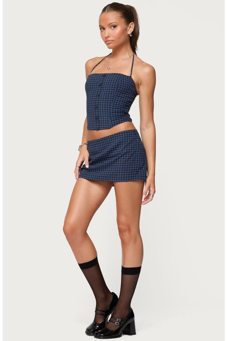 Winsley Gingham Halter Corset Top, Alternate, color, BLUE-AND-BLACK