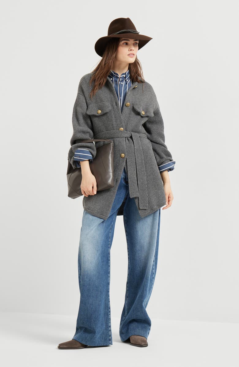 Brunello Cucinelli English rib knit cardigan, Alternate, color, Lead