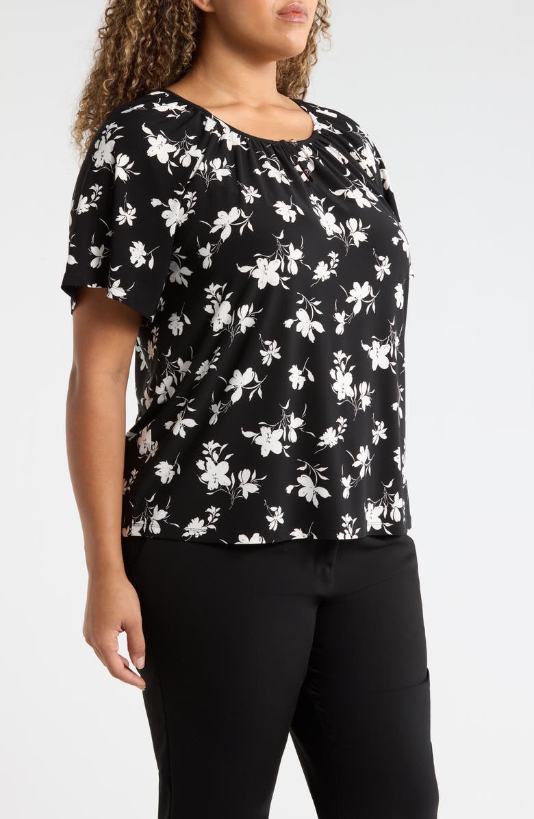 AK ANNE KLEIN Keyhole Print Peasant Top, Alternate, color,