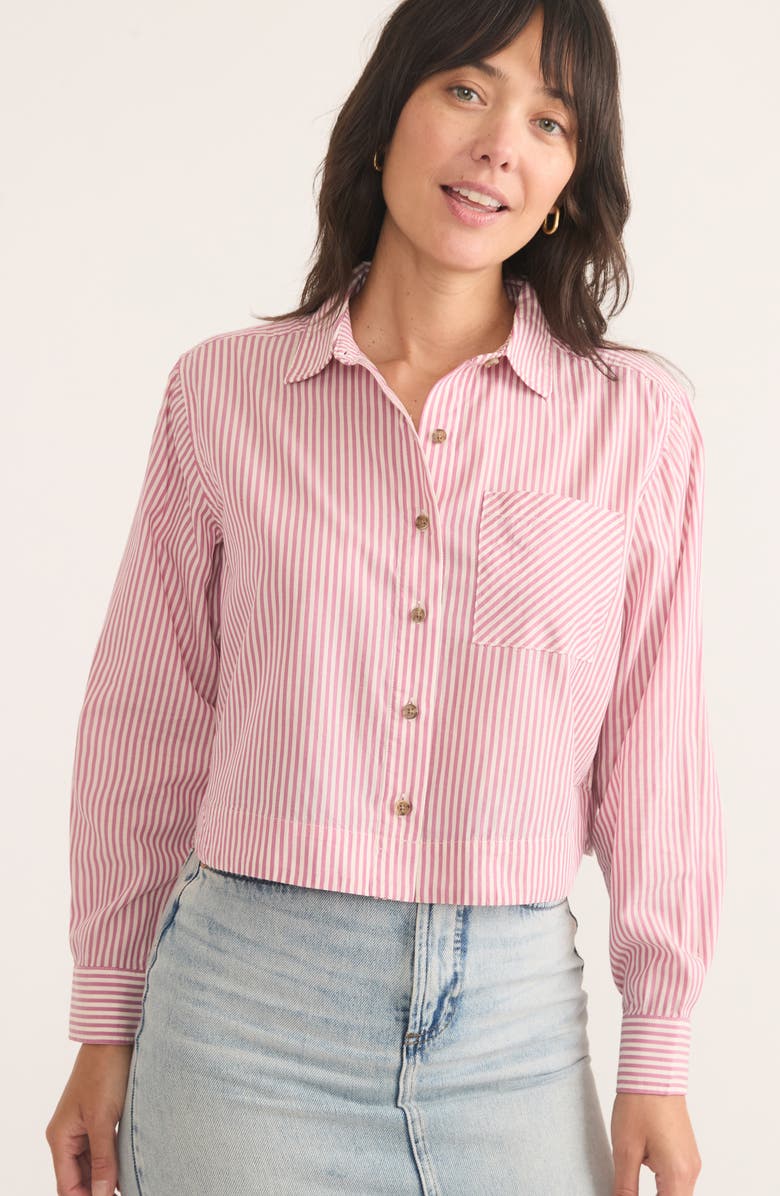 Marine Layer Mila Stripe Straight Hem Crop Button-Up Shirt, Alternate, color, 