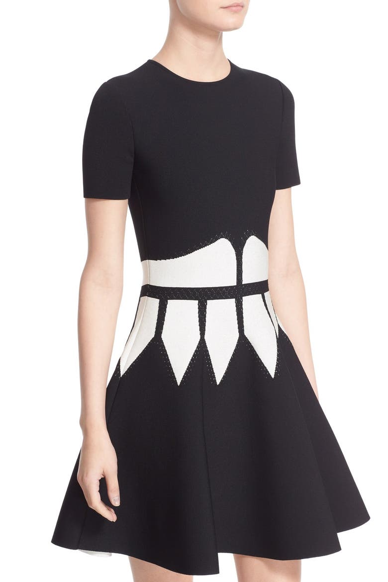 Alexander McQueen Intarsia Knit Fit & Flare Dress, Alternate, color, BLACK/ WHITE