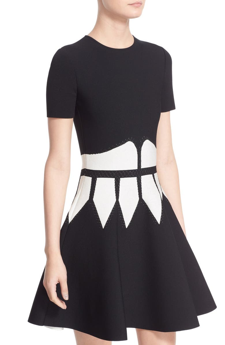 McQueen Alexander McQueen Intarsia Knit Fit & Flare Dress, Alternate, color, 