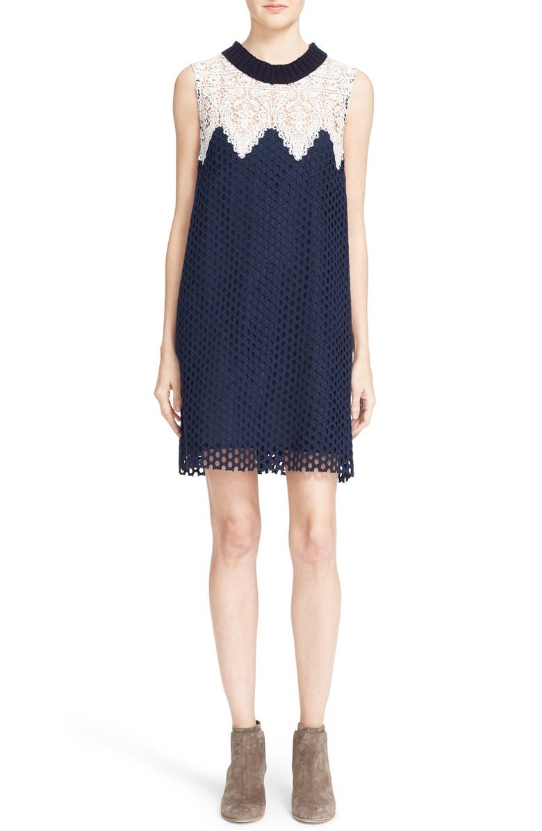 Sea Sleeveless Cotton Lace Dress, Main, color, 