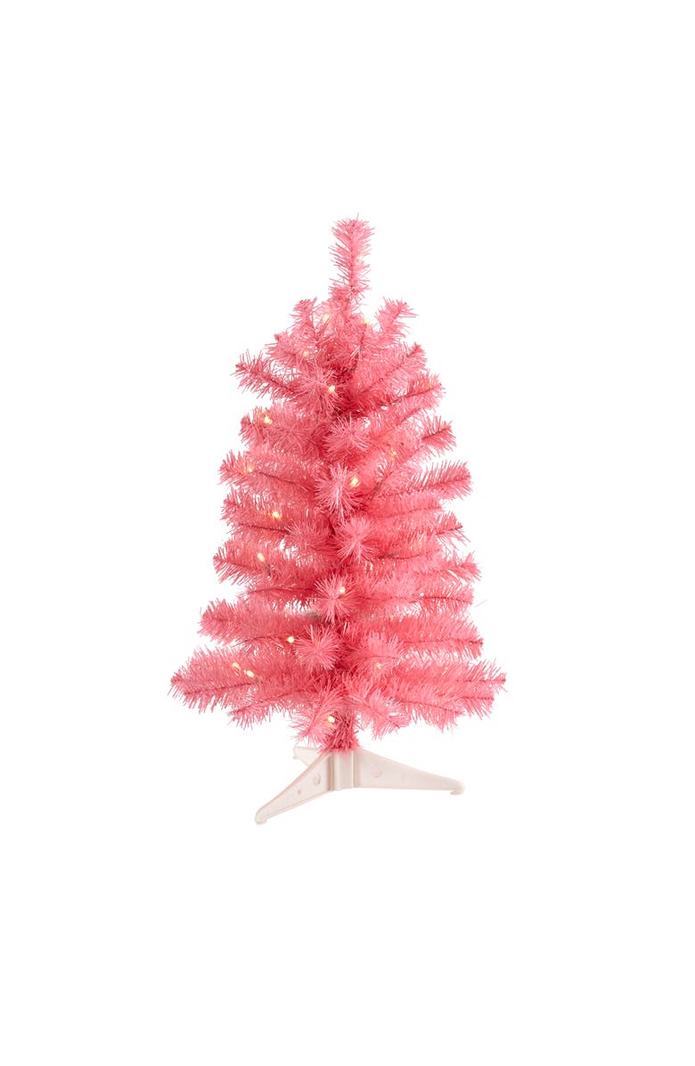 NEARLY NATURAL 2-ft Pink Artificial Christmas Tree with 35 LED Lights and 72 Bendable Branches, Main, color, Pink