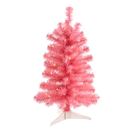 2-ft Pink Artificial Christmas Tree with 35 LED Lights and 72 Bendable Branches