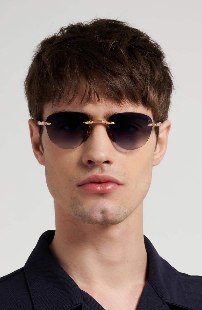 David Beckham Eyewear 51mm Rimless Square Sunglasses, Alternate, color, Gold Brown Havana/ Dk Blue Sf