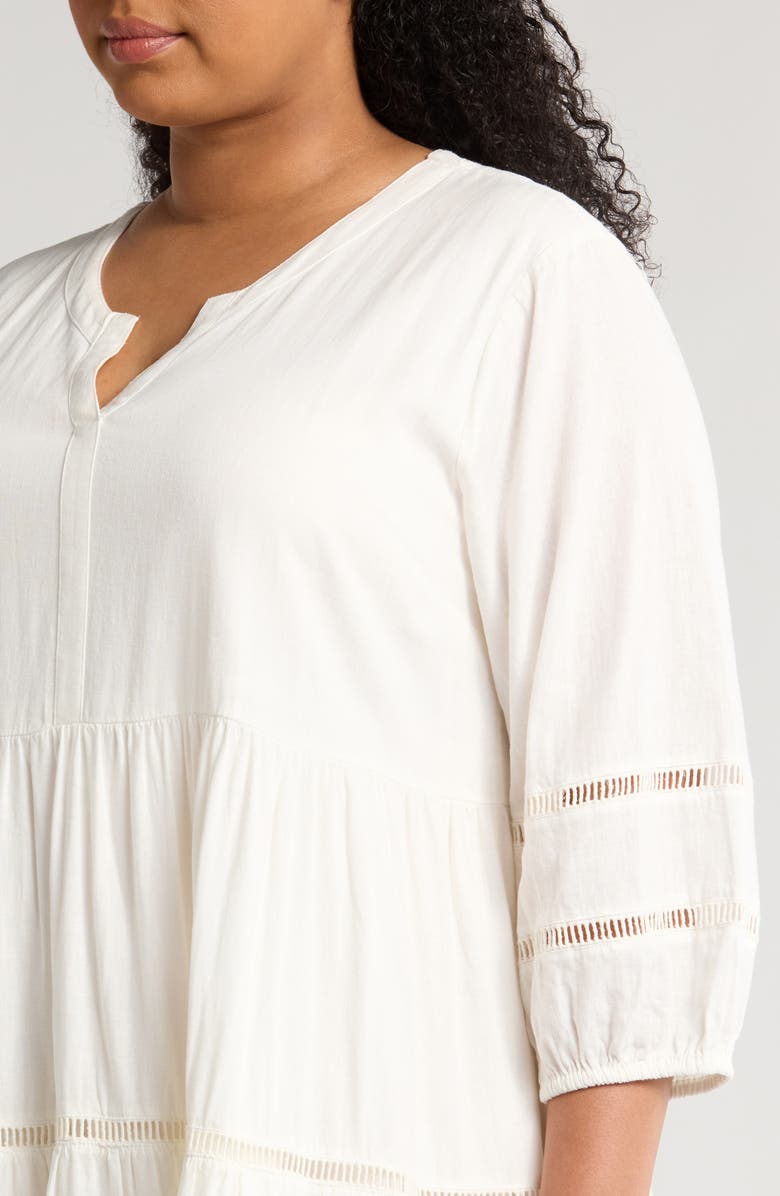 Treasure & Bond Ladder Stitch Accent Linen Blend Tiered Minidress, Alternate, color, Ivory Egret