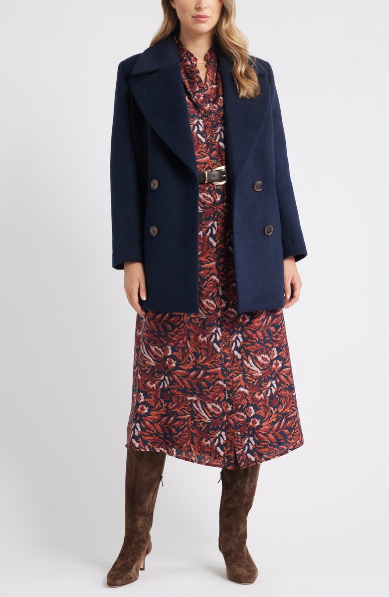 Caslon<sup>®</sup> Ruffle Belted Long Sleeve Maxi Dress, Alternate, color, Navy- Rust Ikat Blossom