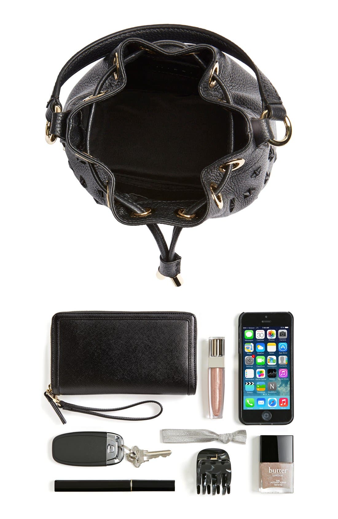 Milly Small Leather Bucket Bag, Alternate, color, 