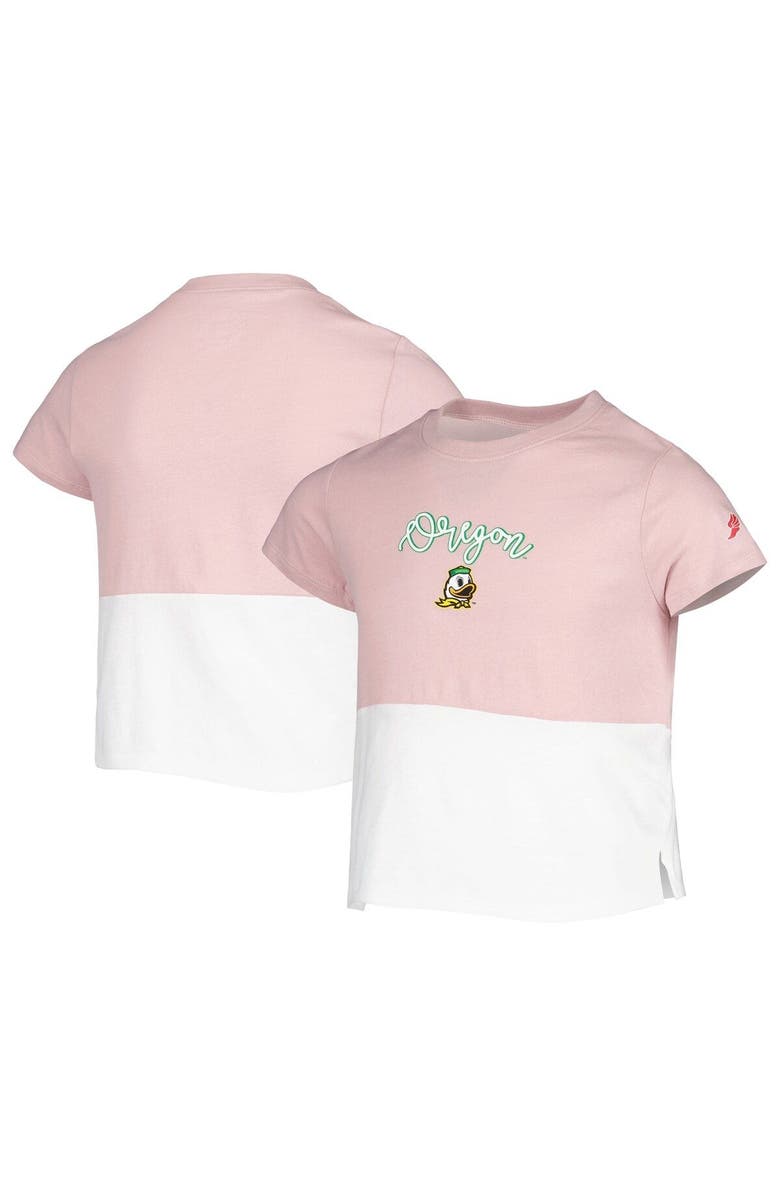 LEAGUE COLLEGIATE WEAR Girls Youth League Collegiate Wear Pink/White Oregon Ducks Colorblocked T-Shirt, Main, color, 