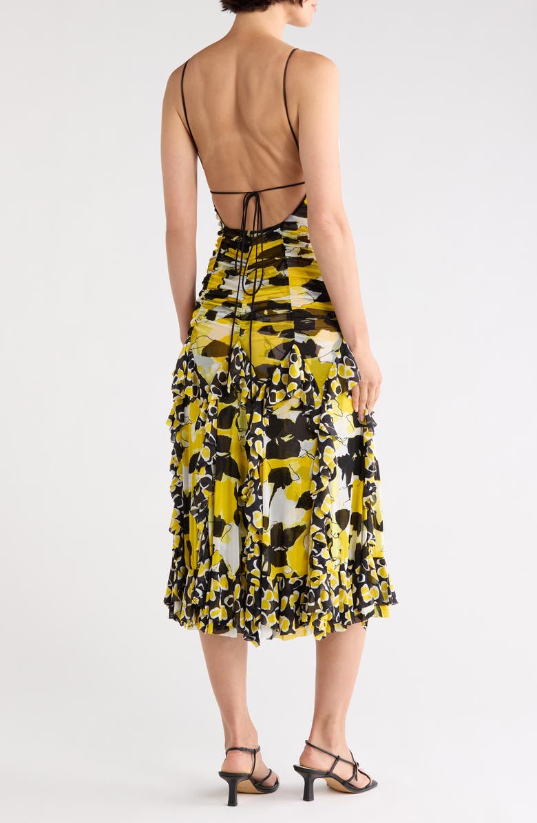 Diane von Furstenberg Portia Ruched Mesh Ruffle Cocktail Dress, Alternate, color, Egons Floral Yellow