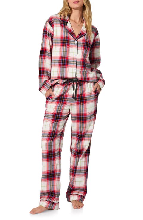 Print Long Sleeve Cotton Jersey Pajamas (Regular & Plus)