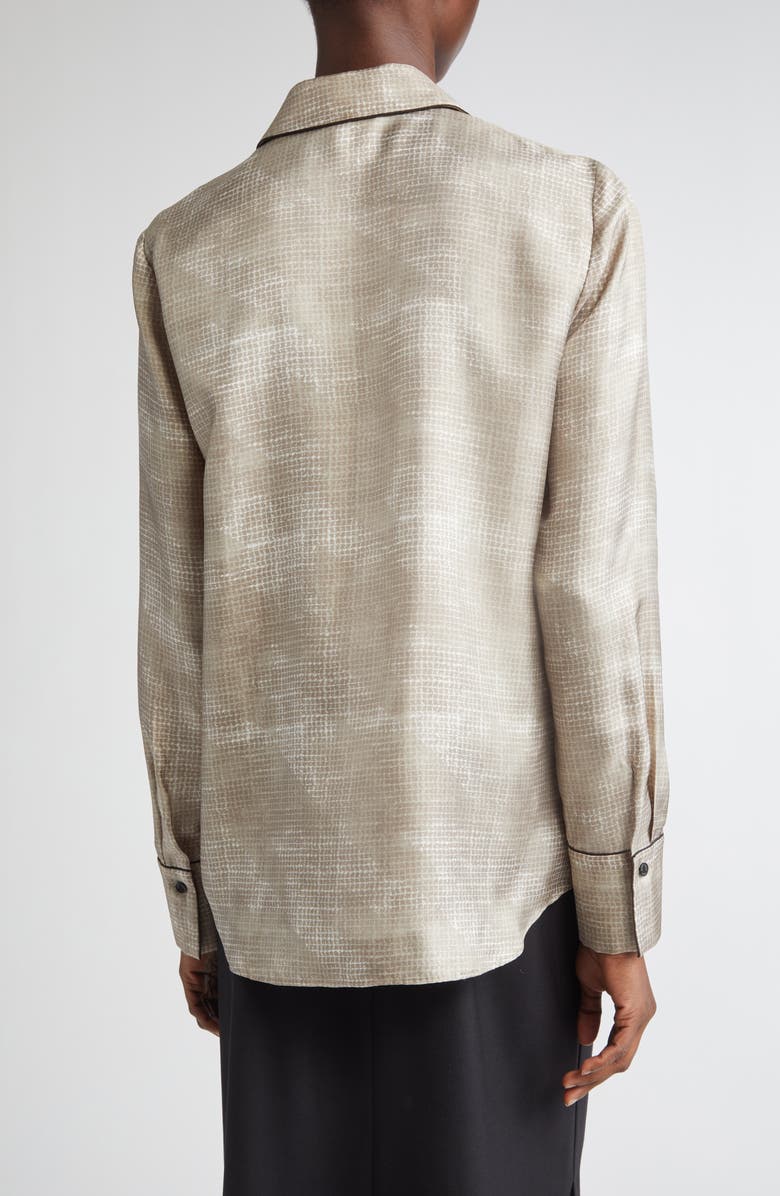 Lafayette 148 New York Scottie Piped Silk Top, Alternate, color, Hickory Multi