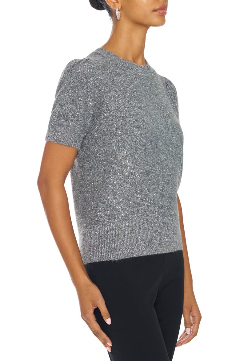 Sequin Puff Sleeve Crewneck Sweater, Alternate, color, MEDIUM HEATHER GREY