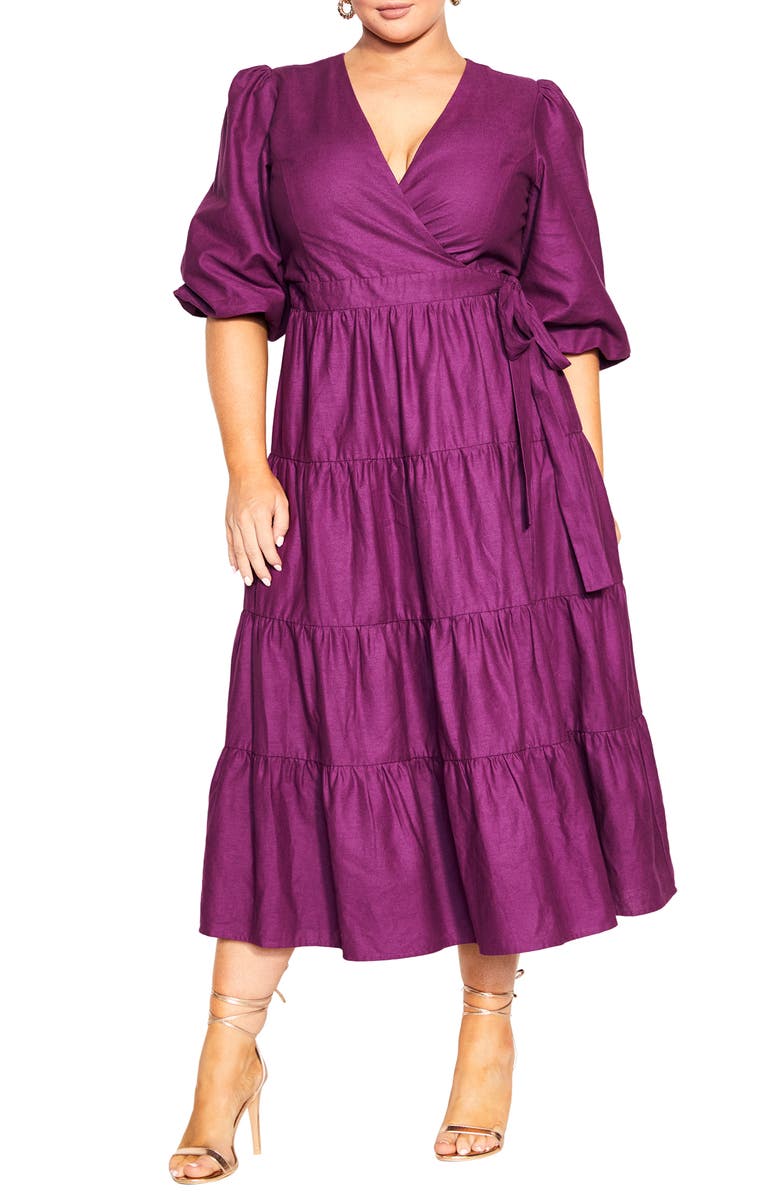 City Chic English Rose Linen & Cotton Wrap Maxi Dress, Main, color,