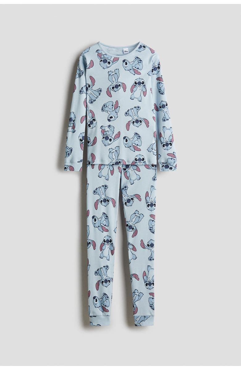 H&M Printed Cotton Pyjamas, Main, color, Light Blue/Lilo & Stitch