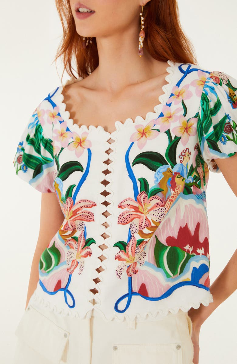 FARM Rio Garden of Life Floral Print Blouse, Alternate, color, Off-White
