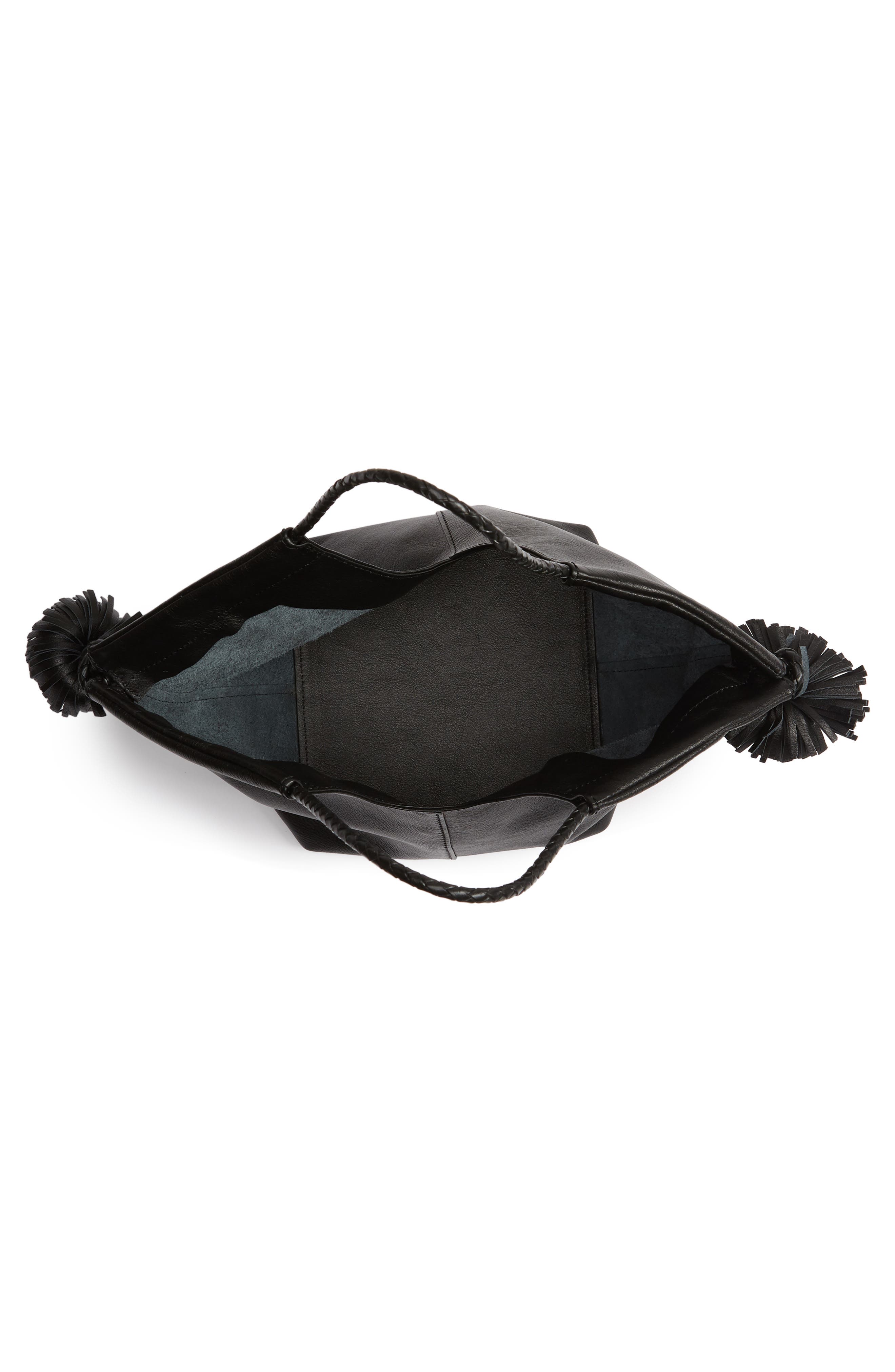 Mini Lali Pompom Leather Tote, Alternate, color, NOIR
