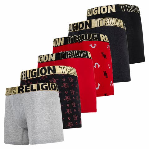 Mens Boxer Briefs Cotton Stretch Underwear for Men Pack of 6 Red/Black