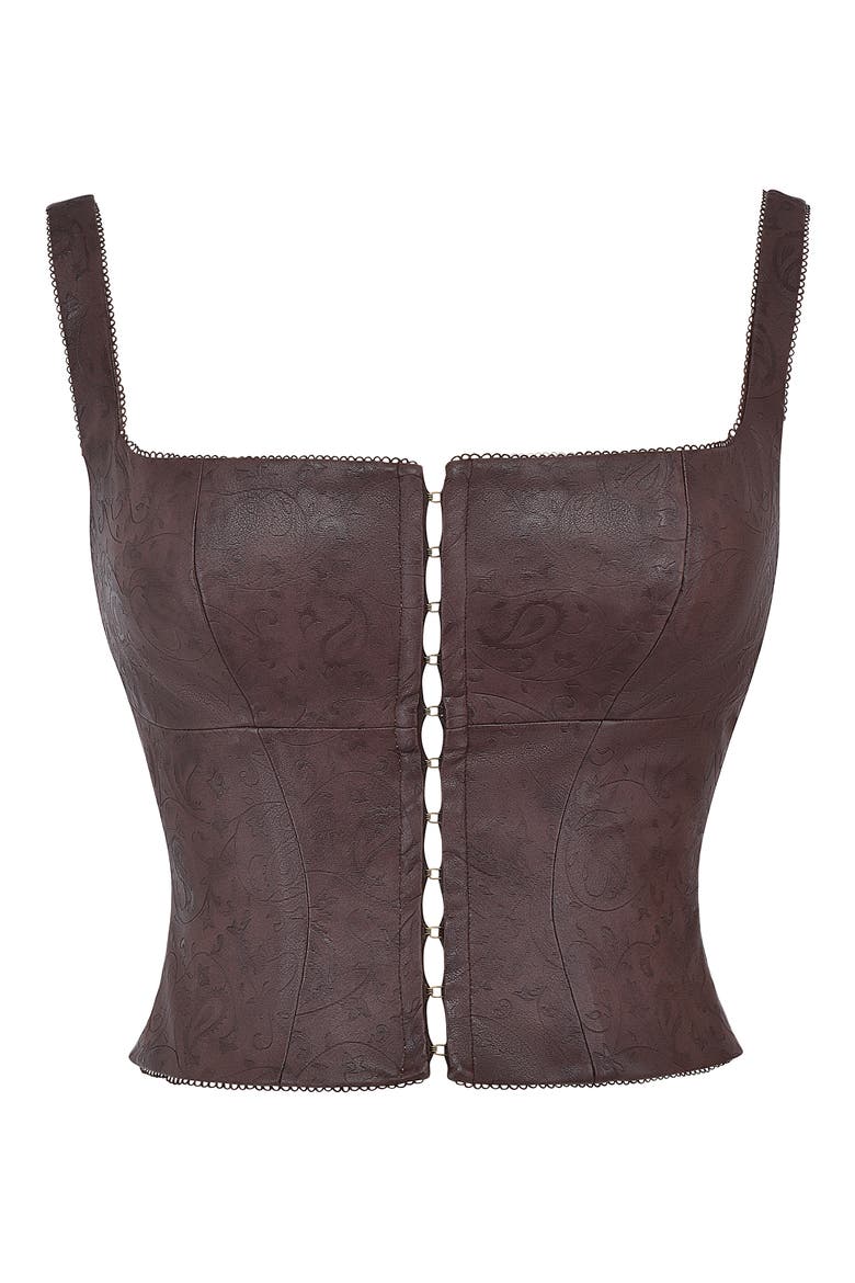 Faux Leather Crop Corset Tank, Alternate, color, BROWN LEATHER