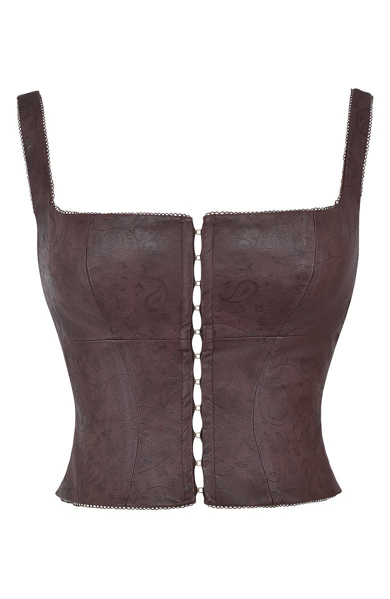 HOUSE OF CB Faux Leather Crop Corset Tank, Alternate, color, Brown Leather