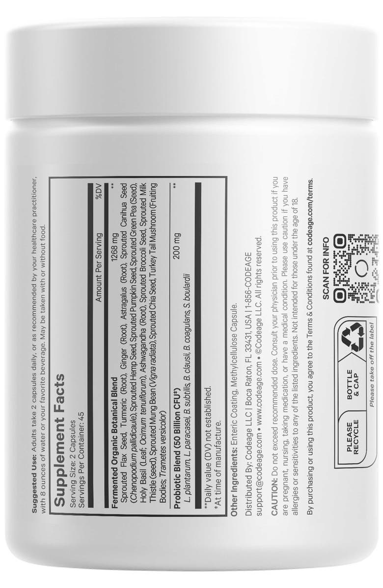 Codeage SBO Probiotic 50 Billion CFU +Prebiotics Supplement, Alternate, color, White