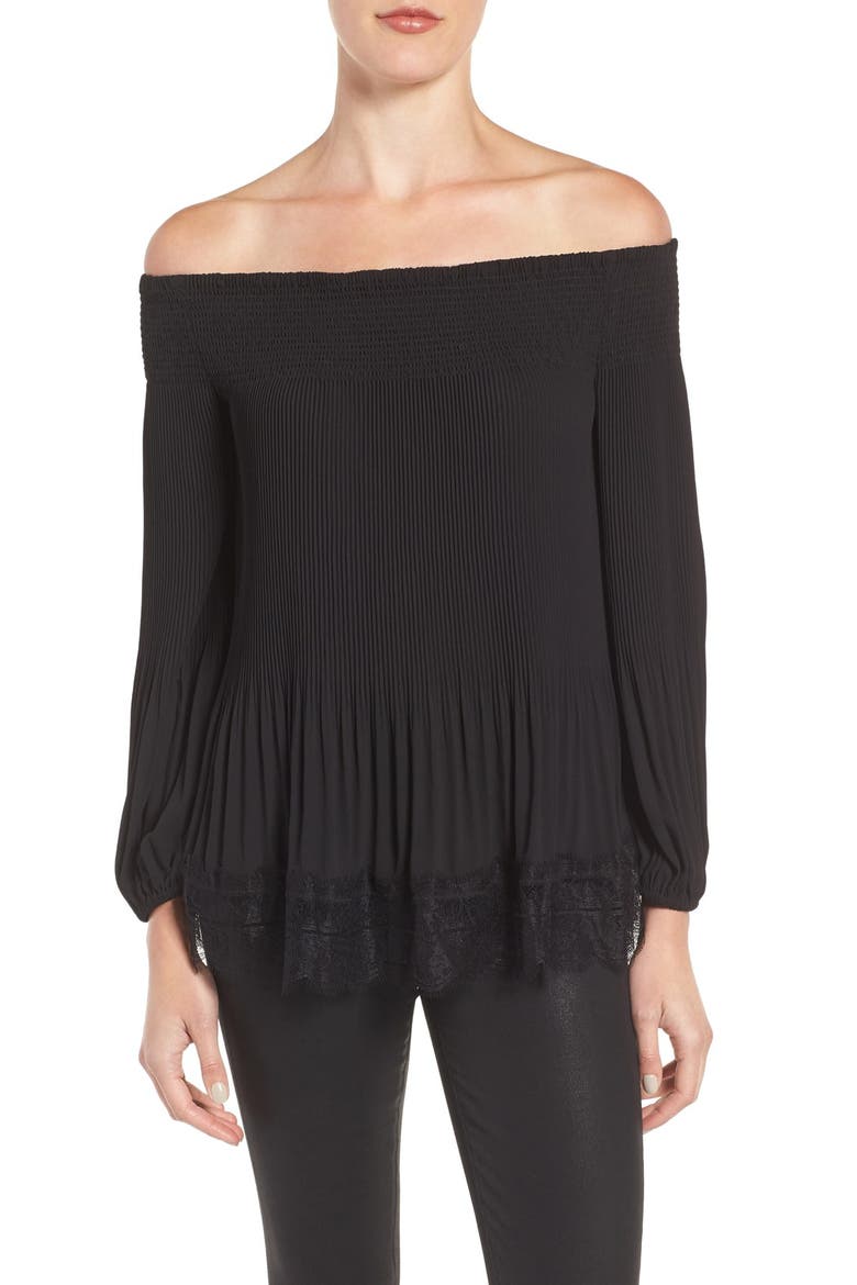Pleated Off the Shoulder Top, Main, color, BLACK