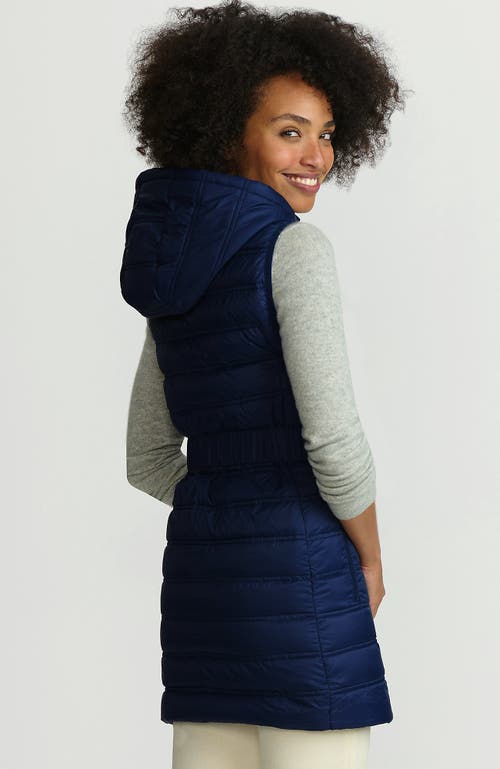 Lands' End Wanderweight Belted Packable Down Vest In Deep Sea Navy