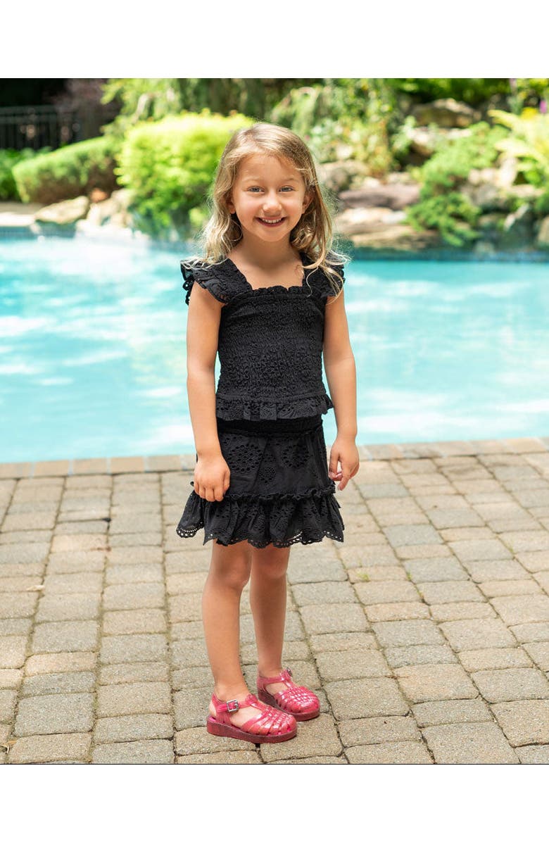Change of Scenery Kayla Smocked Bodice Top 
Ruffle Eyelet Skirt Set, Alternate, color, Black Eyelet