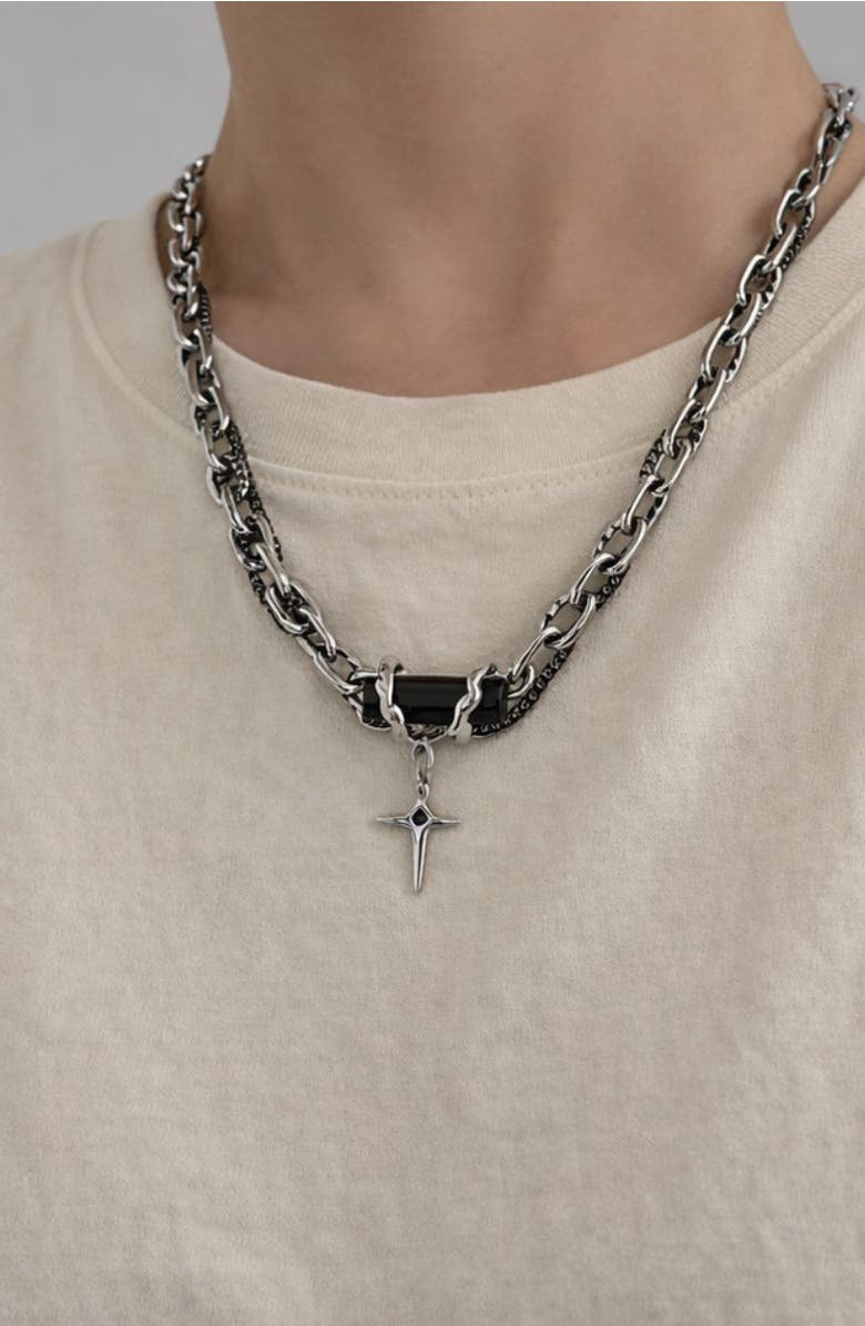 REBL Cross Pendant Chain Necklace, Alternate, color, 