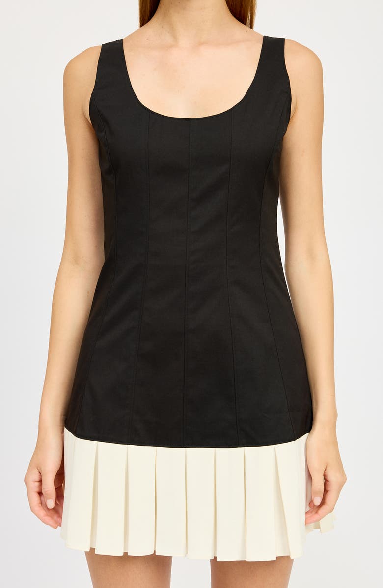 En Saison Clarisse Pleated Minidress, Alternate, color, Black Off White