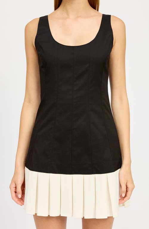 En Saison Clarisse Pleated Minidress In Black Off White