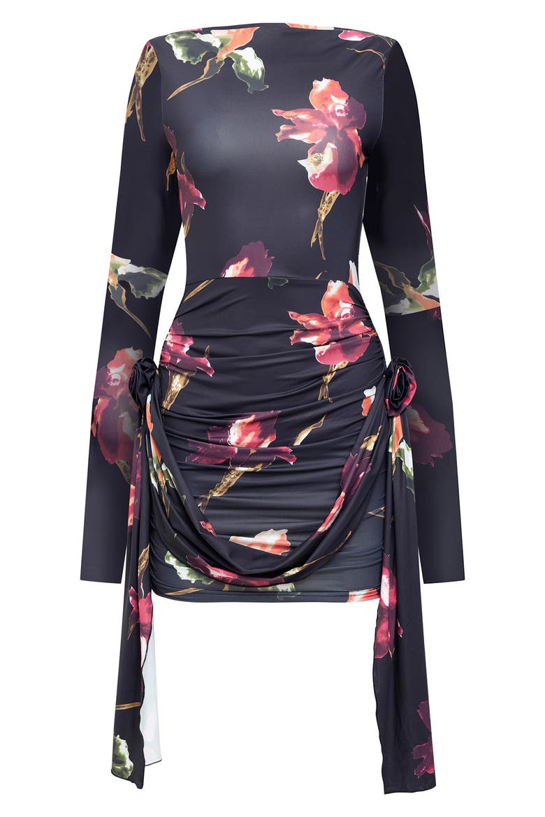 Glory Floral Long Sleeve Minidress, Alternate, color, ONYX FLORAL