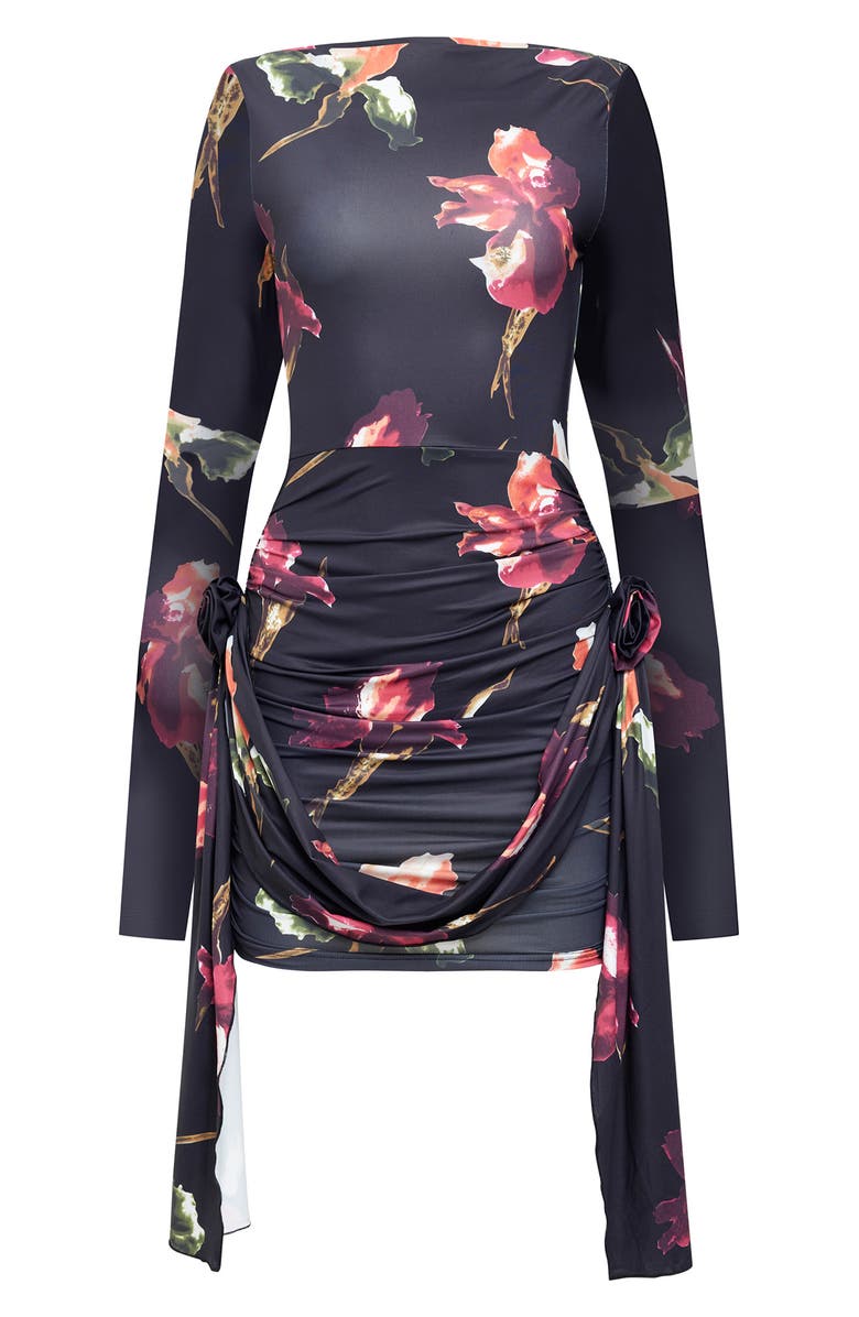 LIONESS Glory Floral Long Sleeve Minidress, Alternate, color, Onyx Floral