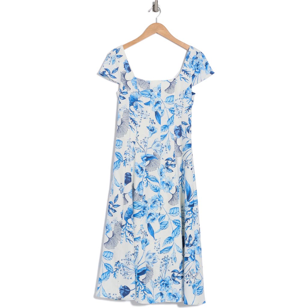 Shop Avec Les Filles Floral Linen Blend Fit & Flare Dress In Oceana Floral