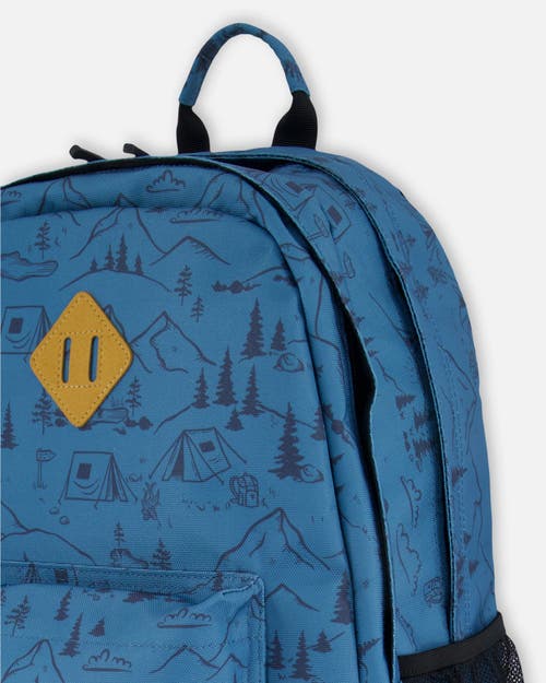 Deux Par Deux Boy's Backpack Blue Camping Print In Blue Camping Print