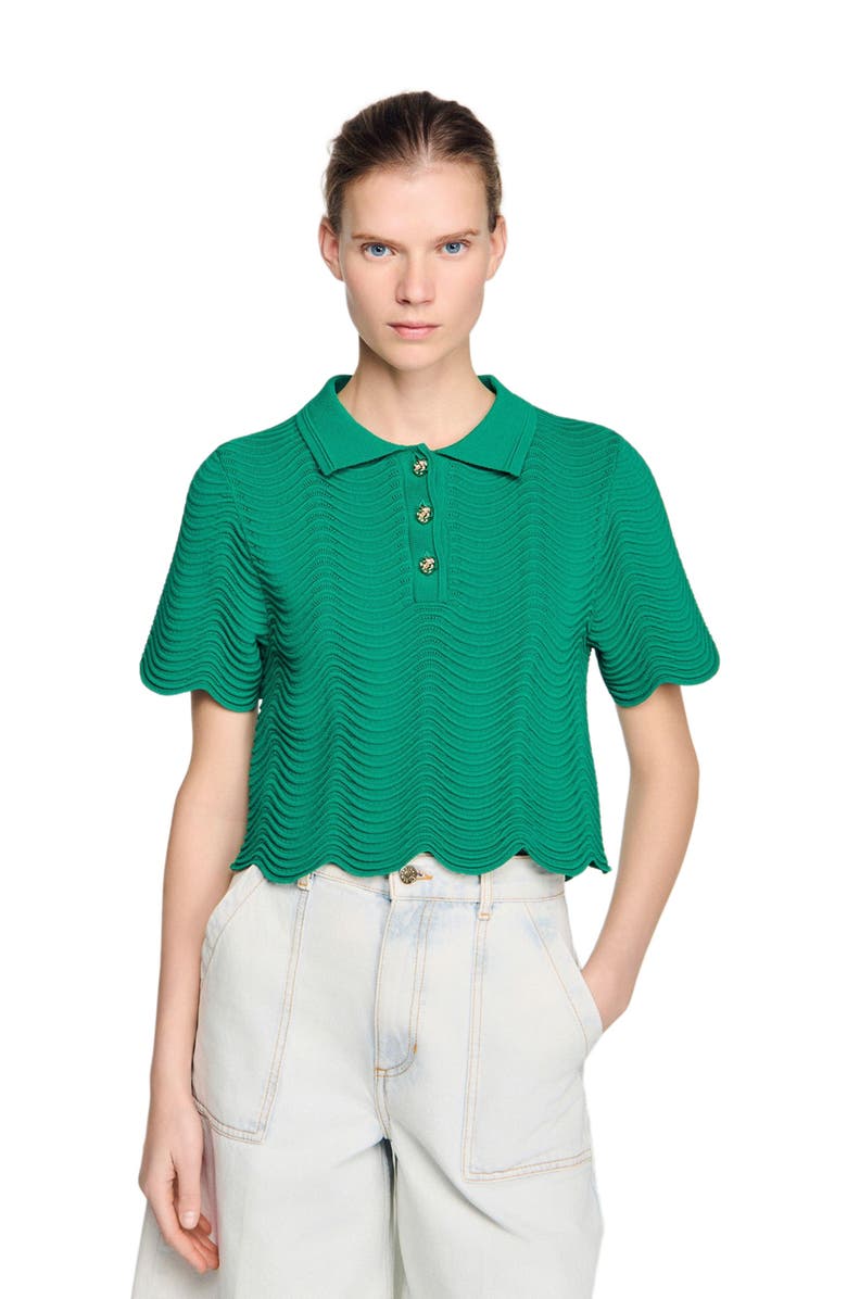 SANDRO Decorative knit polo-neck sweater, Main, color, Emeuraude Green