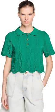 SANDRO Decorative knit polo-neck sweater
