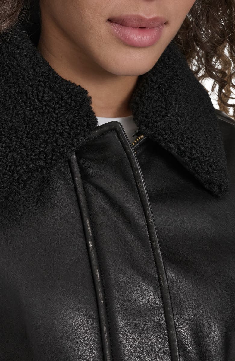Levi's<sup>®</sup> Faux Leather Aviator Jacket with High Pile Fleece Collar, Alternate, color, Black/ Black