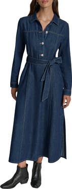 DKNY Jeans Self Belt Denim Maxi Shirtdress