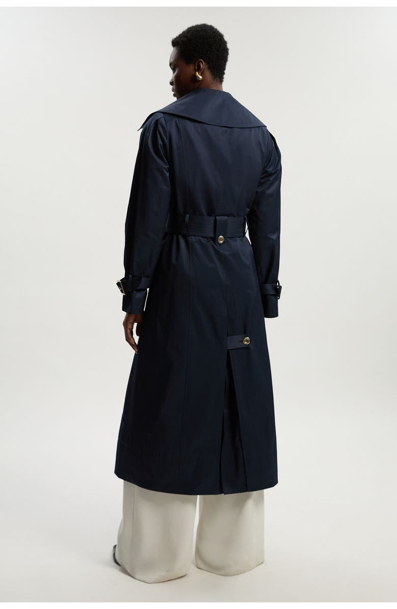 Karen Millen Cotton Sheen Belted Classic Trench Coat, Alternate, color, Navy