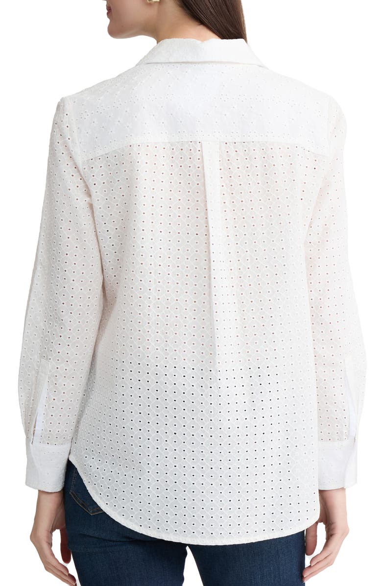 Jones New York Eyelet Front Button Shirt, Alternate, color, Natural White