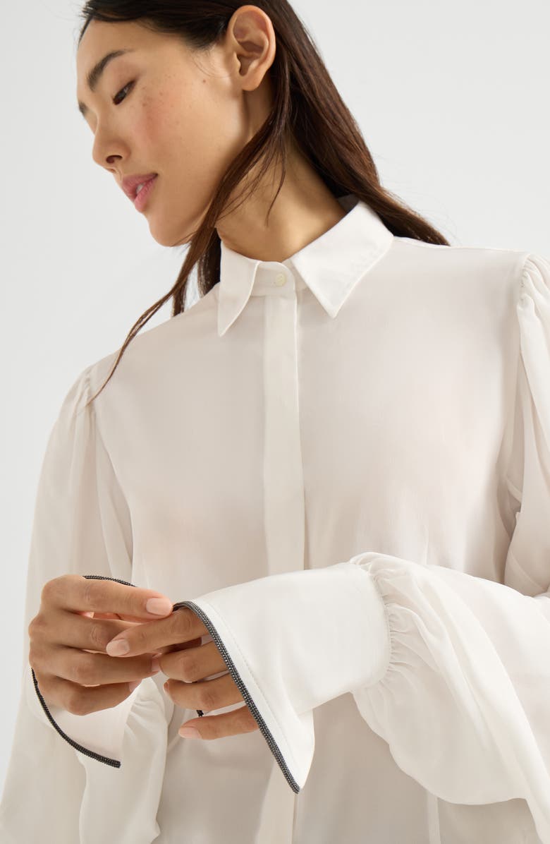 Brunello Cucinelli Crêpe de Chine shirt, Alternate, color, Ivory