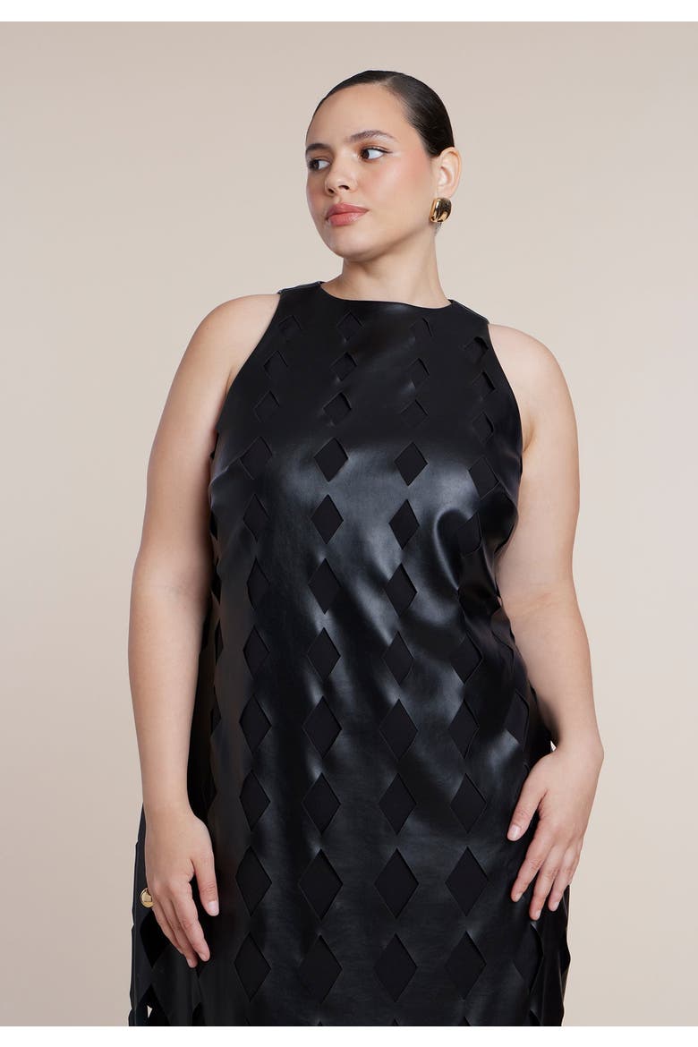 Diamond Cut Faux Leather Maxi Dress, Alternate, color, BLACK ONYX