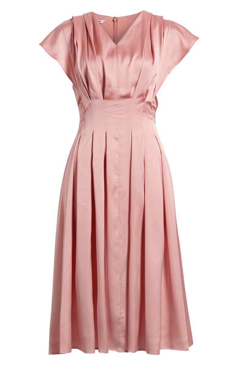 Misook Pleated Charmeuse Fit & Flare Dress, Alternate, color, Light Honey Suckle