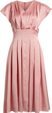Misook Pleated Charmeuse Fit & Flare Dress