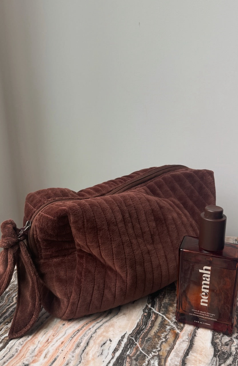 Nēmah The Velvet Beauty Bag, Alternate, color, Brown
