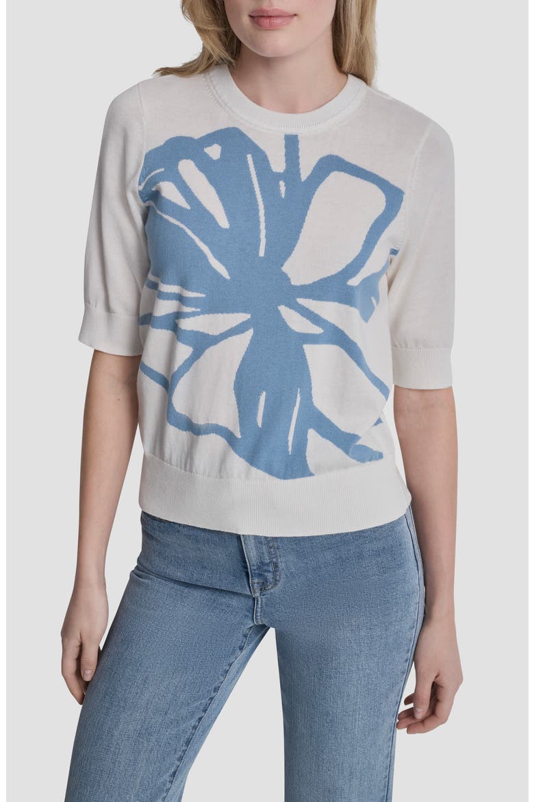 Graffiti Floral Jacquard Short Sleeve Sweater, Main, color, IVORY/ SKY